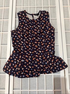 Banana Republic Navy Floral Tank with Orange & Light Blue Blooms